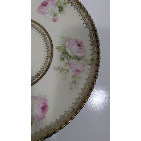 Vintage Bavaria Moschendorf Porcelain Plate Pink Rose Design Gold Trim - Picture 2 of 8